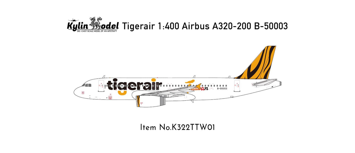 Kylin Models 1:400 Tiger Air Airbus A320 B-50003 K322TTW01