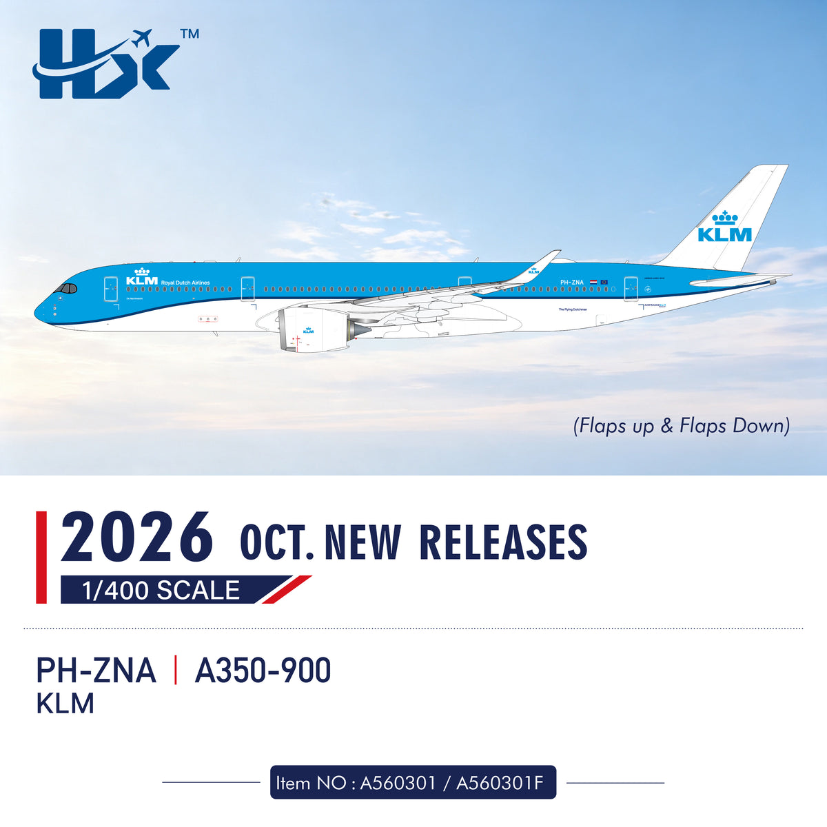 Pre-Order HX Models 1:400 KLM Royal Dutch Airlines Airbus A350-900 PH-ZNA