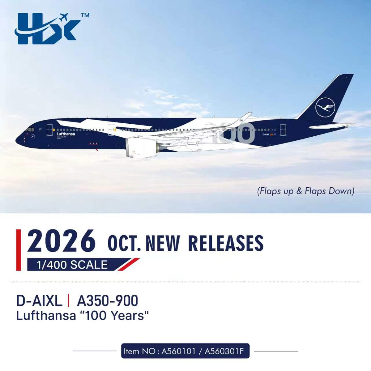 Pre-Order HX Models 1:400 Lufthansa Airbus A350-900 D-AIXL "100 Years"
