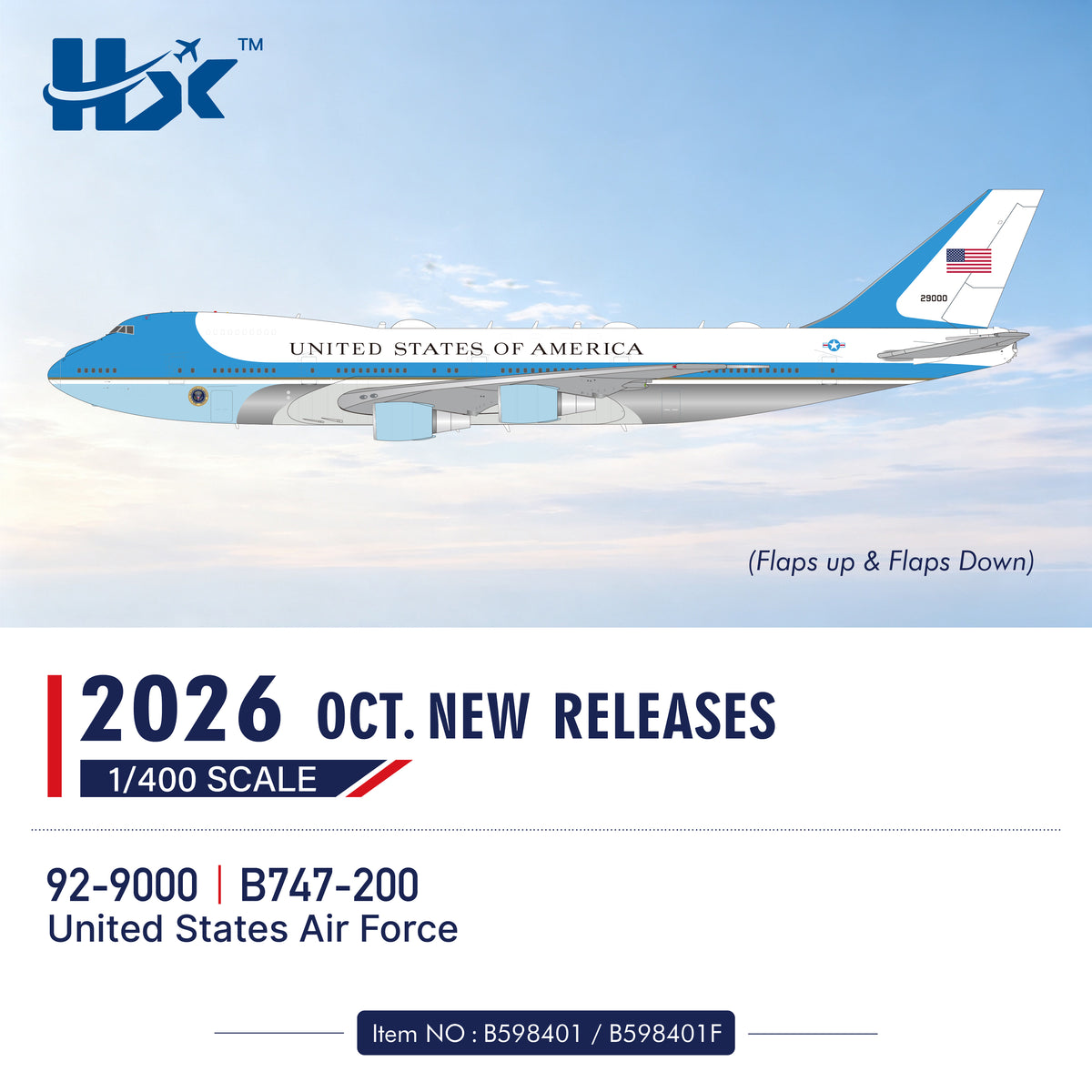 Pre-Order HX Models 1:400 USAF Air Force One Boeing 747-200 92-9000
