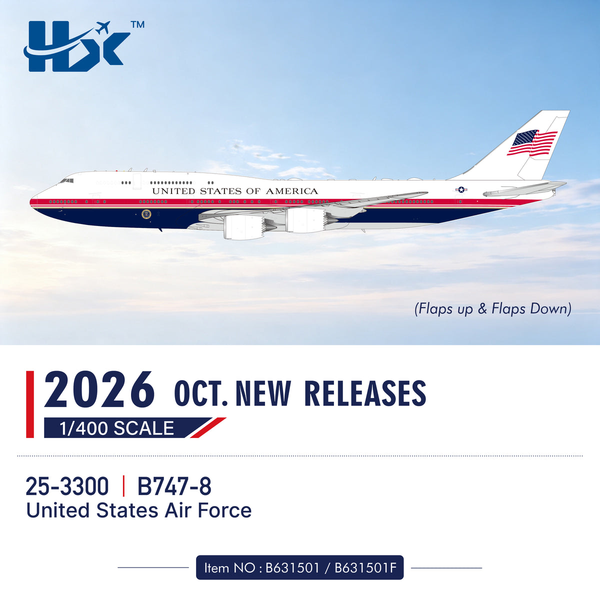 Pre-Order HX Models 1:400 USAF Air Force One Boeing 747-8 25-3300