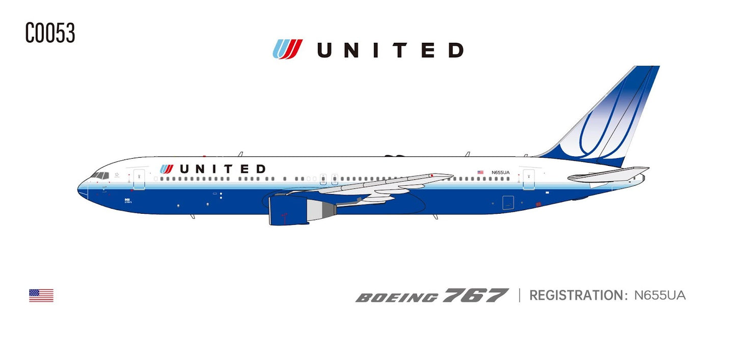 C Models 1:400 United Airlines Boeing 767-300 N655UA "Blue Tulip" C0053