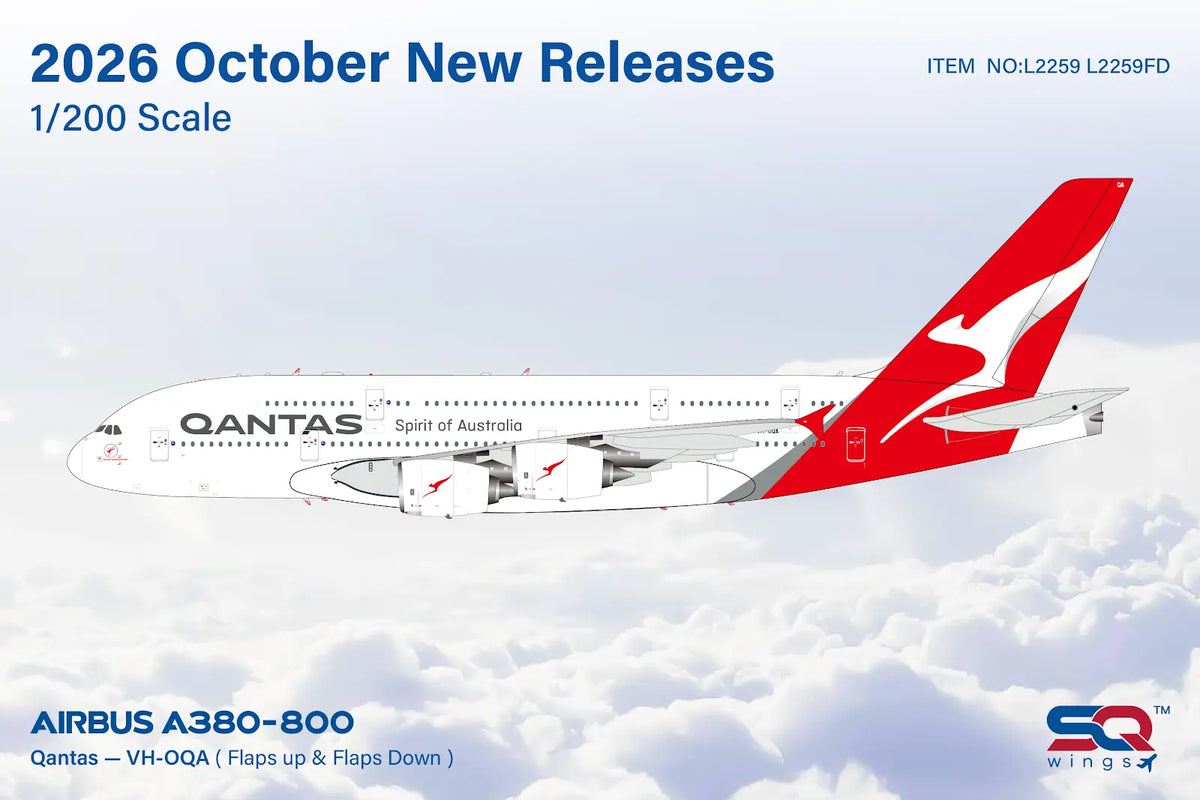 Pre-Order SQ Wings 1:200 Qantas Airbus A380 VH-OQA Flaps Down L2259FD