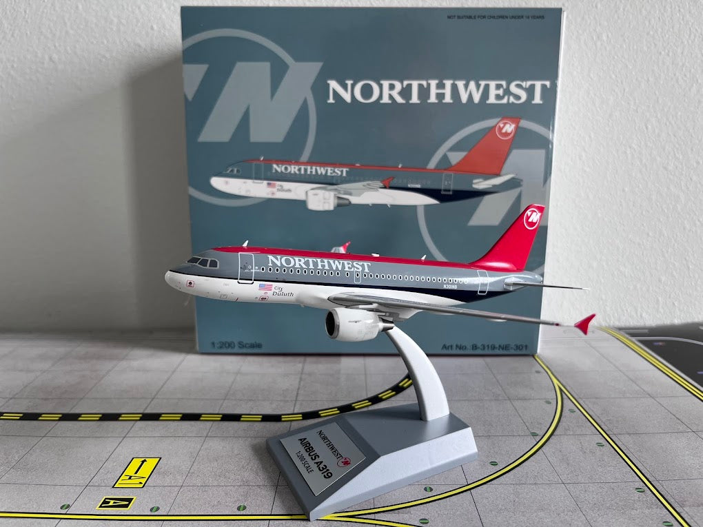 B-Models 1:200 Northwest Airlines Airbus A319 N301NB "City of Duluth" B-219-NE-301