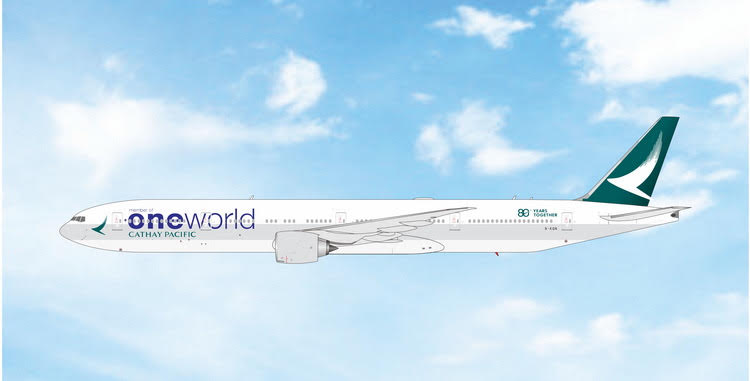 Pre-Order Phoenix Models 1:400 Cathay Pacific Boeing 777-300ER B-KQN "oneworld 80 Years" 04743