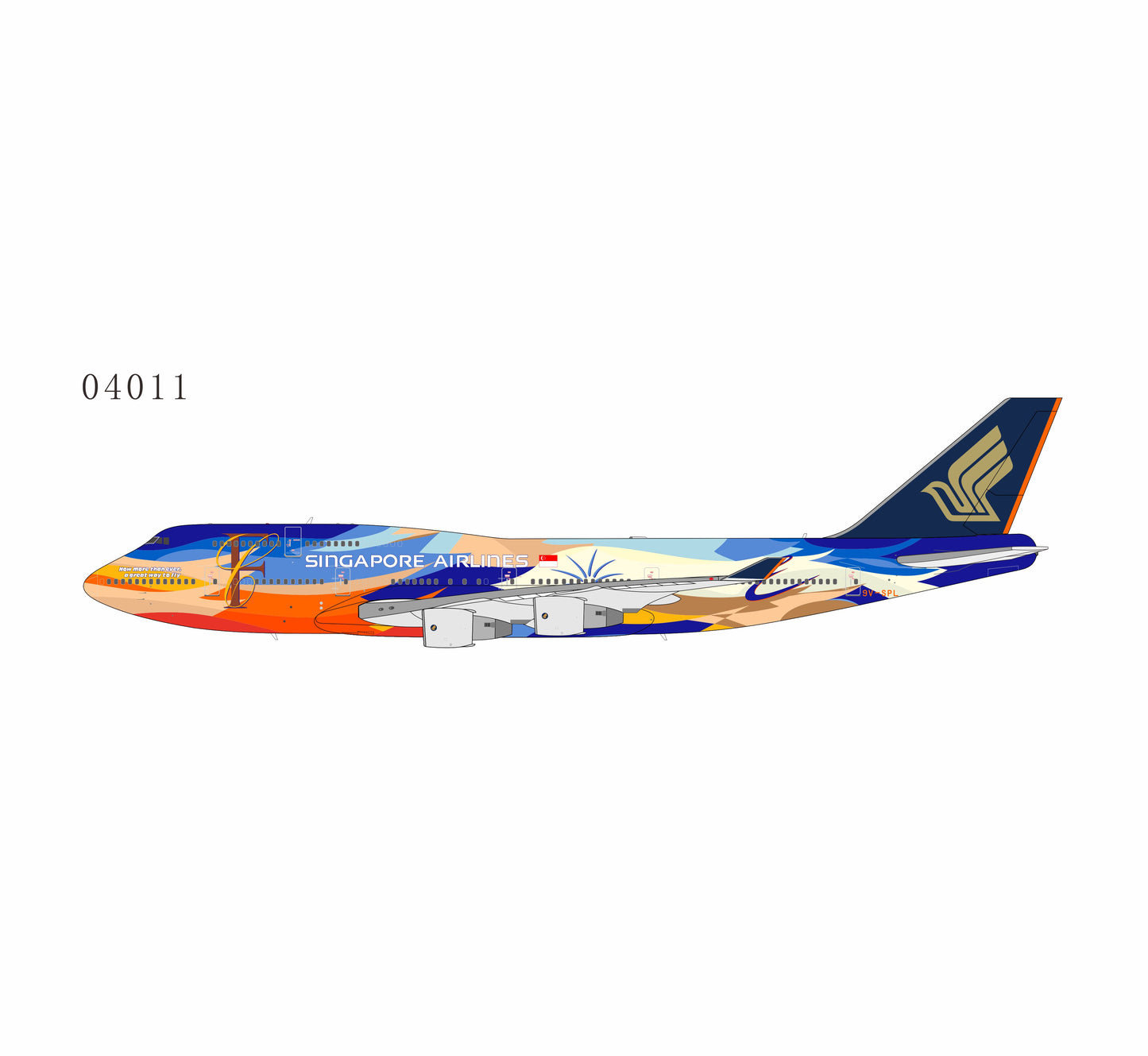 NG Models 1:400 Singapore Airlines Boeing 747-400 9V-SPL "Tropical" 04011