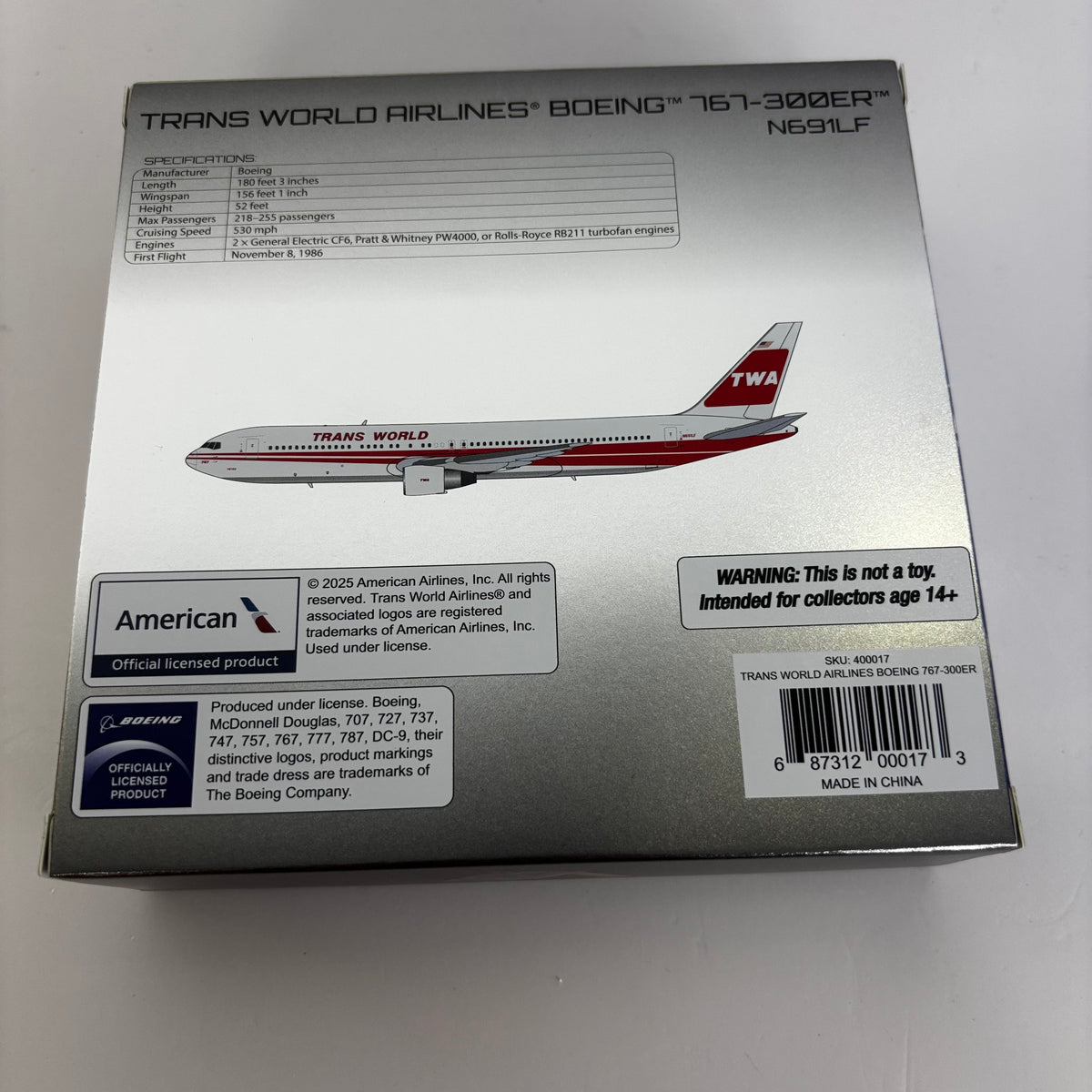 Pre-Order V1:400 Trans World Airlines (TWA) Boeing 767-300 N691LF 400017