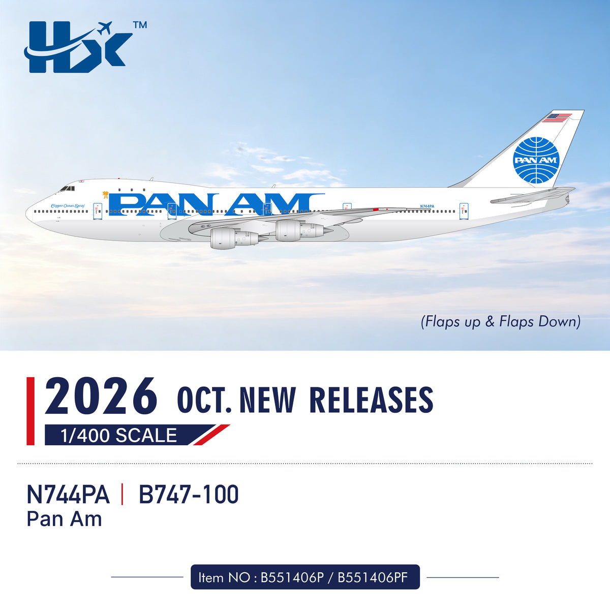Pre-Order HX Models 1:400 Pan Am Boeing 747-100 N735PA "Clipper Ocean Spray"