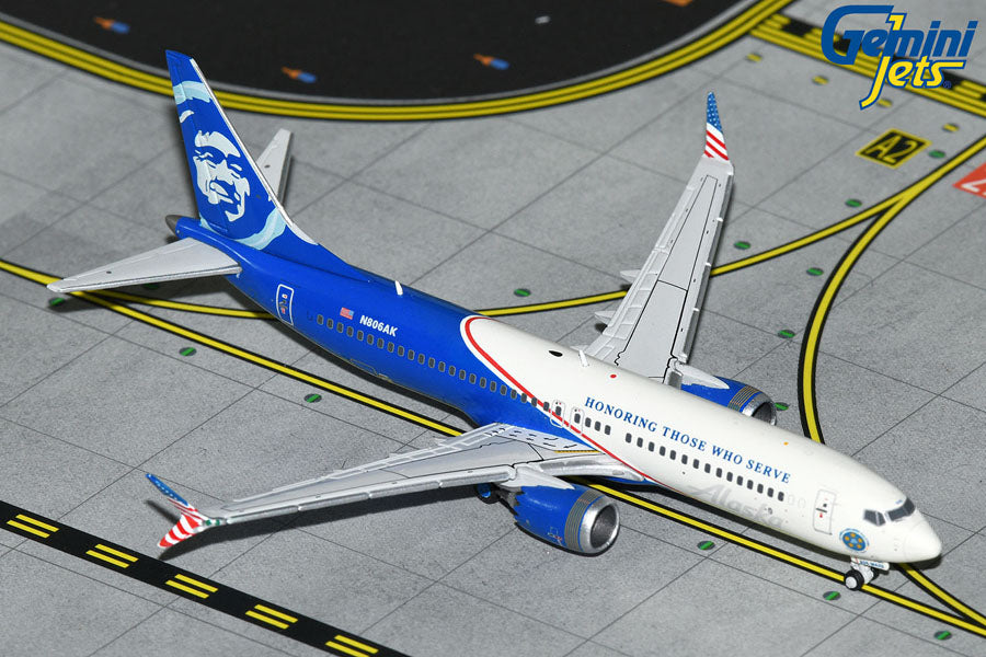 Gemini Jets 1:400 Alaska Boeing 737 MAX 8 N806AK "Honoring Those Who Serve" GJASA2258