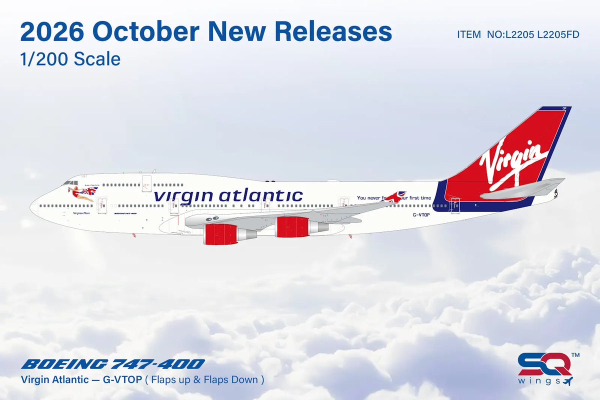 Pre-Order SQ Wings 1:200 Virgin Atlantic Boeing 747-400 G-VTOP Flaps Down L2205FD