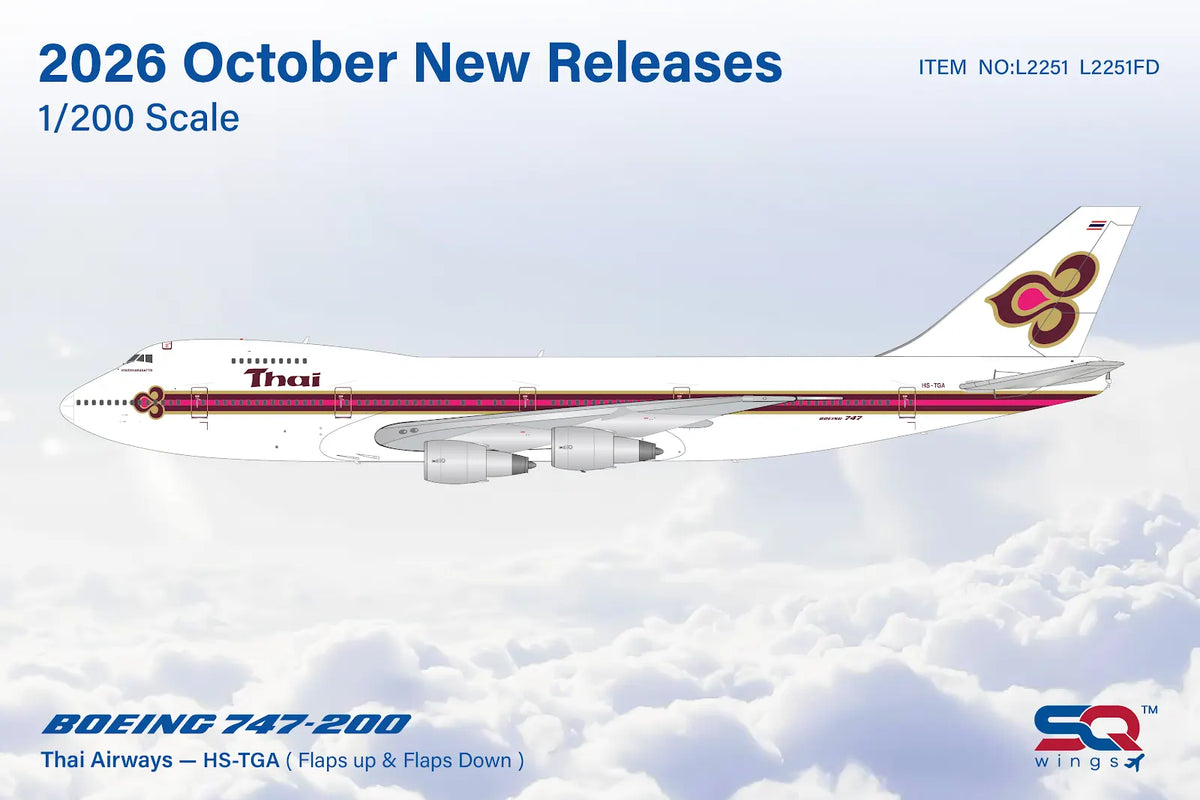 Pre-Order SQ Wings 1:200 Thai Airways Boeing 747-200 HS-TGA Flaps Down L2251FD