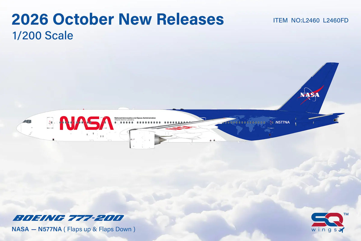 Pre-Order SQ Wings 1:200 NASA Boeing 777-200 N577NA Flaps Down L2460FD