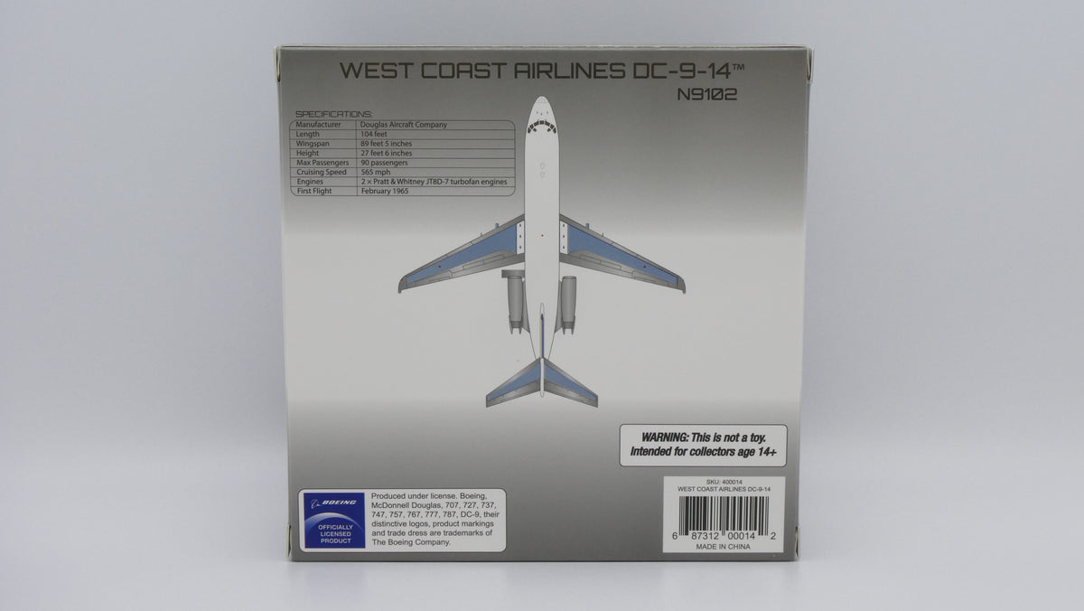 Pre-Order V1:400 West Coast Airlines McDonnell Douglas DC-9-14 N9102 400014