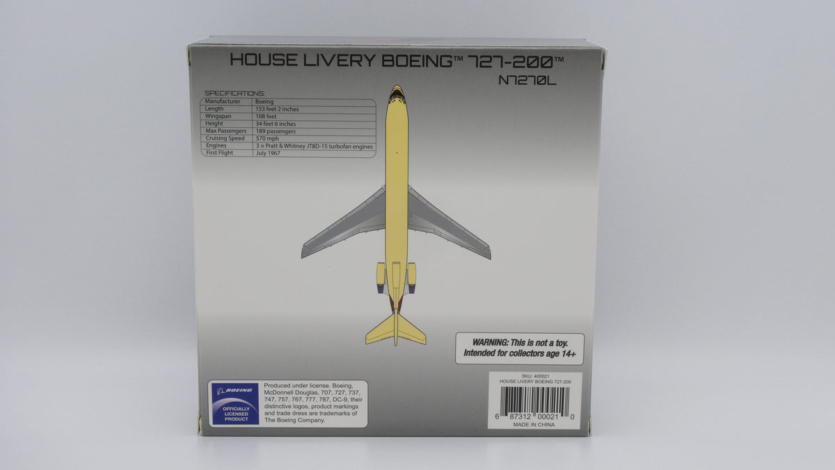Pre-Order V1:400 Boeing 727-200 N7270L House Livery 400021