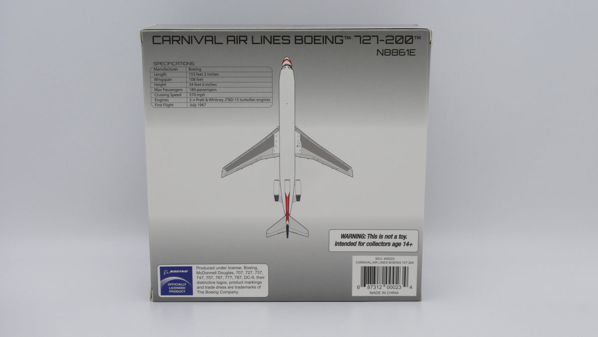 Pre-Order V1:400 Carnival Air Lines Boeing 727-200 N8861E 400023