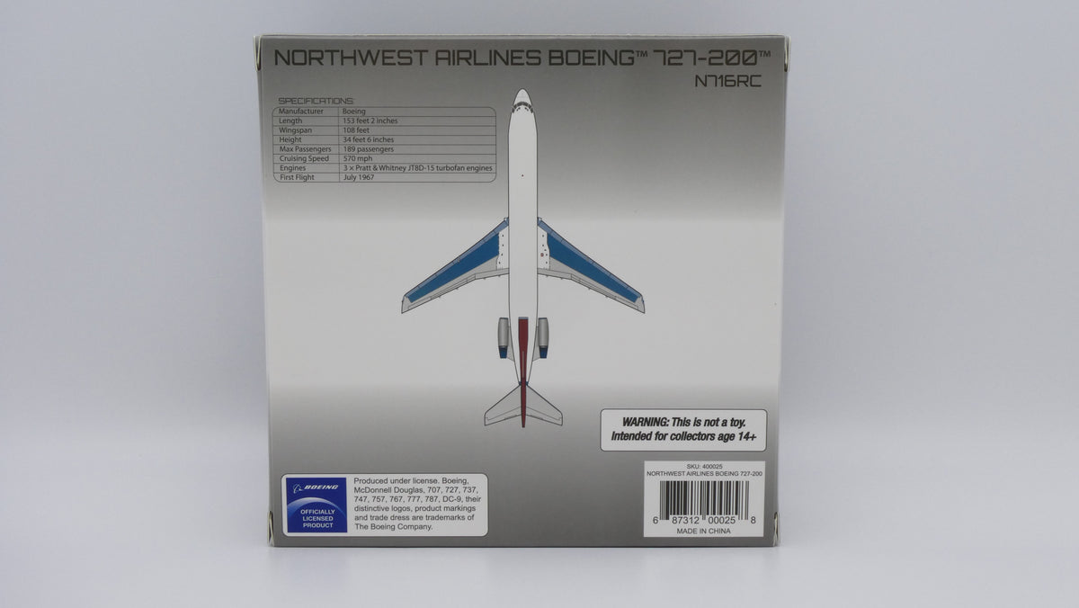 Pre-Order V1:400 Northwest Airlines Boeing 727-200 N716RC 400025