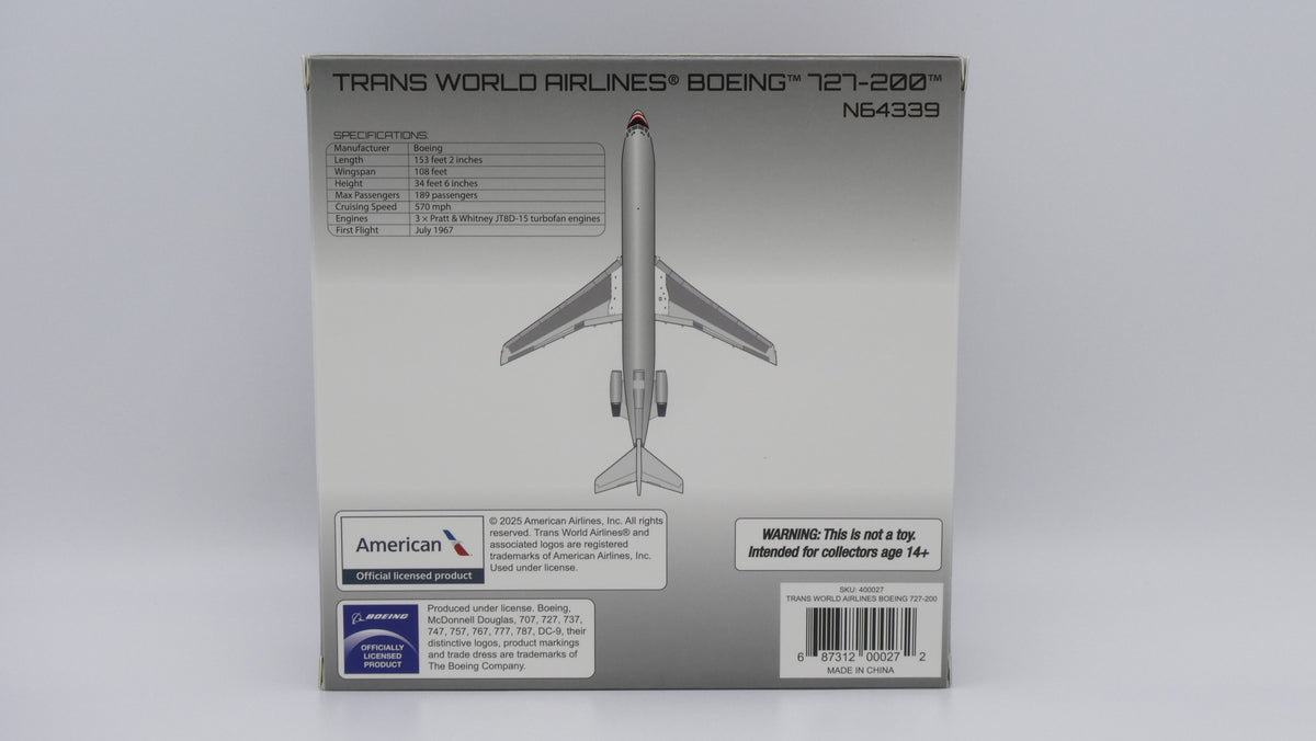 Pre-Order V1:400 Trans World Airlines (TWA) Boeing 727-200 N64339 400027