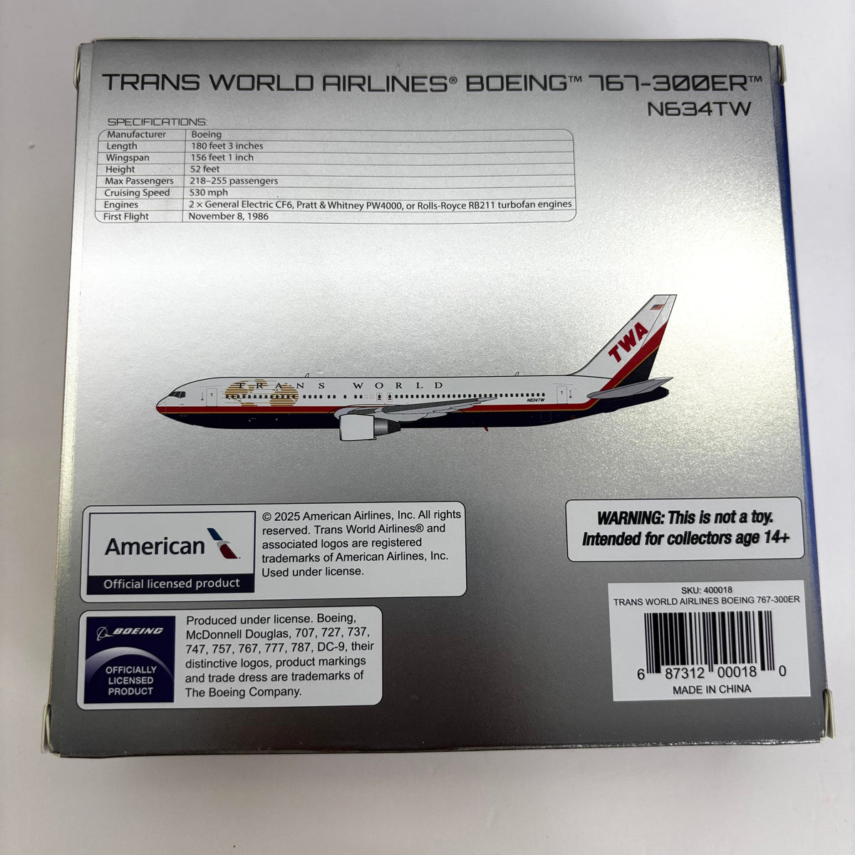 Pre-Order V1:400 Trans World Airlines (TWA) Boeing 767-300 N643TW "Globe" 400018