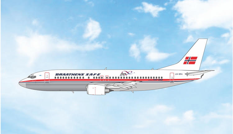 Pre-Order Phoenix Models 1:400 Braathens SAFE Boeing 737-400 LN-BRA "Polished" 12142